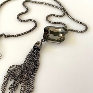 Cara N.Y. Necklace Crystal Glass Pendant Tussle 25”+ 3” Flaws